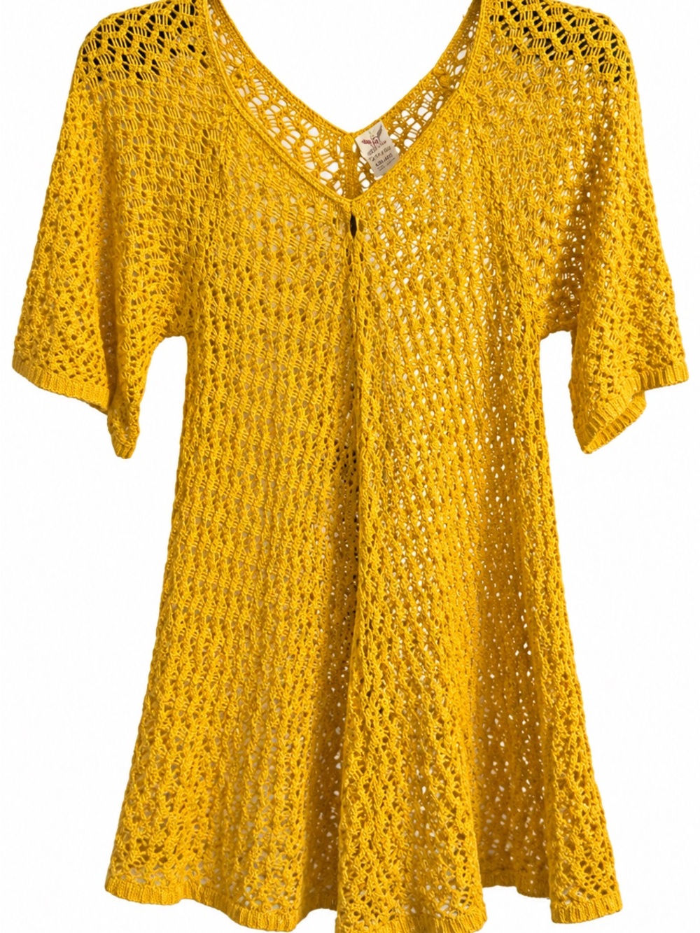 Sunrise Crochet V-Neck Tunic Top - Yellow